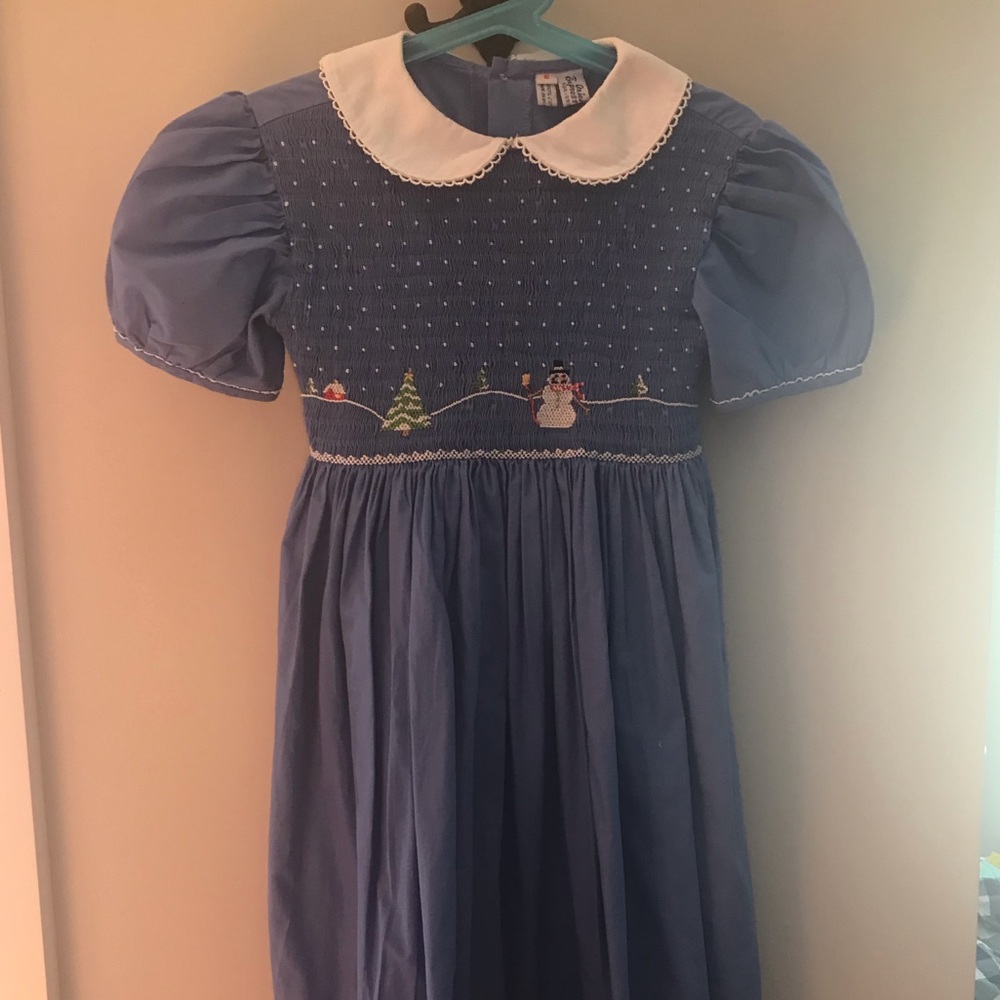 Blue smocked winter/Christmas dress